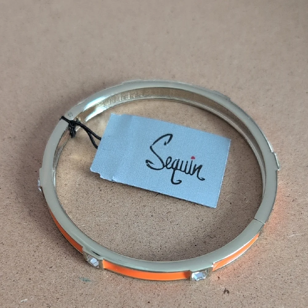 Sequin Silver Orange Accent Modern Bangle Bracelet
